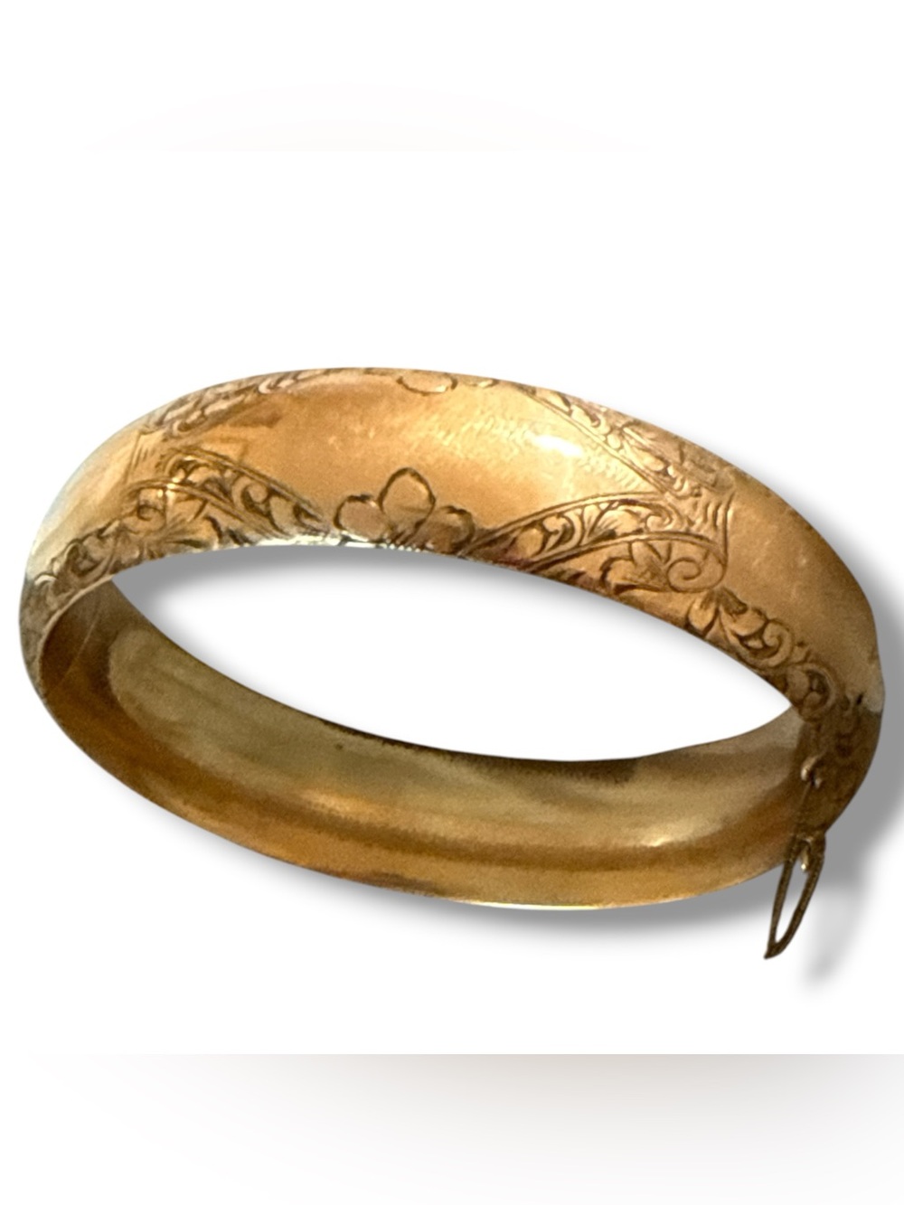 Antique AAGCO Gold Filled Hinged Bangle Bracelet Etched Floral Victorian 1/10